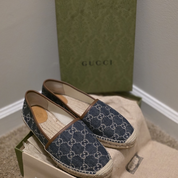 Gucci Shoes - Gucci Blue Monogram Denim Espadrilles